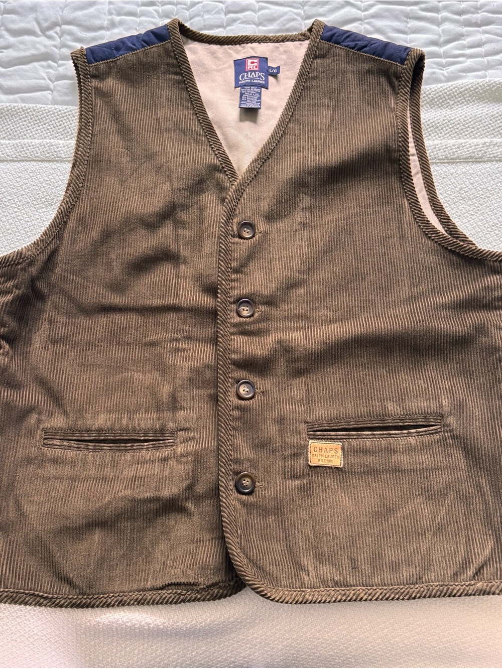 Vintage Chaps Ralph Lauren Brown Corduroy Quilted Back Vest - Size L